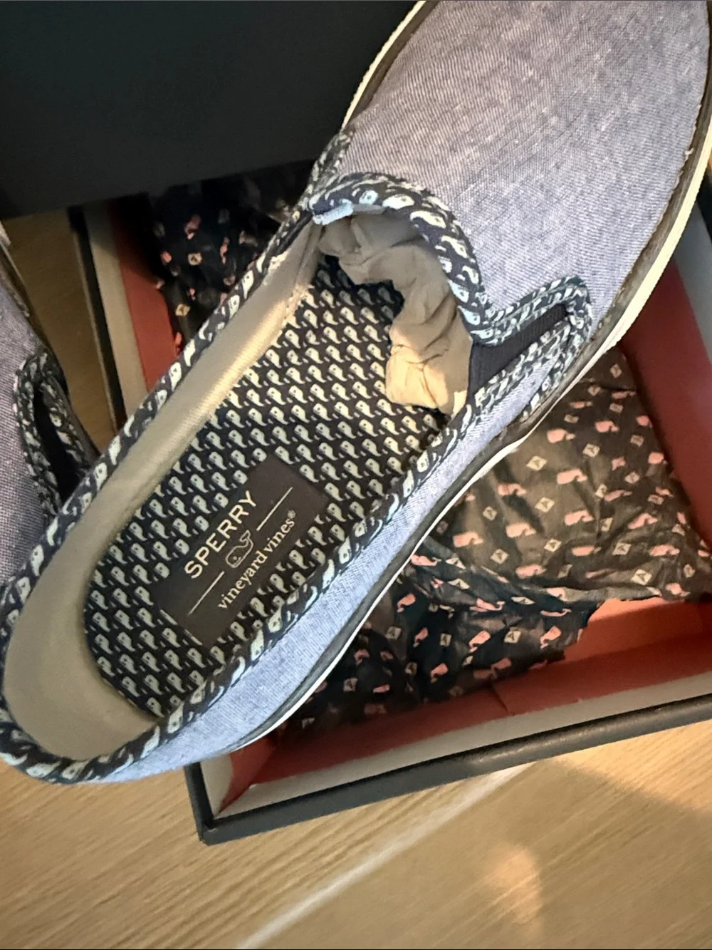 Vineyard Vines x Sperry Kids Size 1 Blue Chambray Slip-On Sneakers NIB